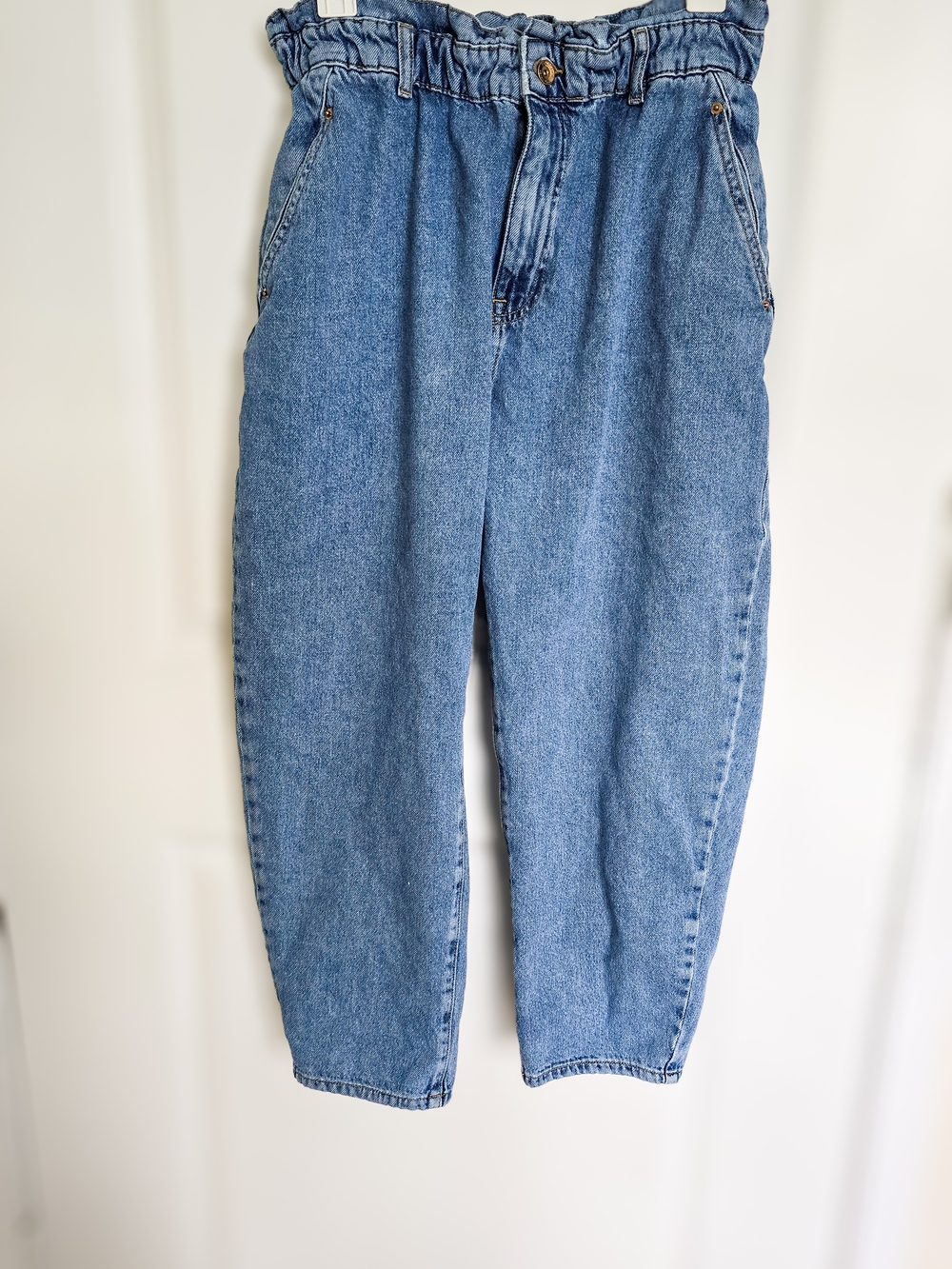 Zara High-Rise Paperbag Waist Jeans - Light Blue